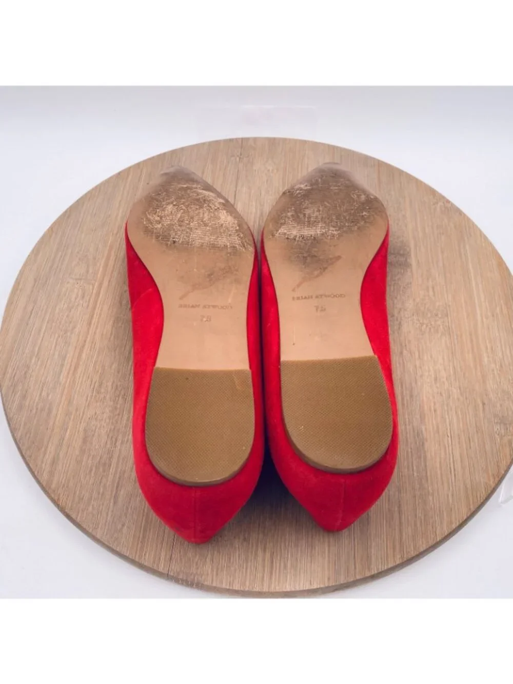Brian Atwood Shoes Womens 7.5 Red Suede Cap Toe Ballet Flats Italy